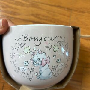 NWT Disney Bonjour Pink Cat Ceramic ramen bowl set
